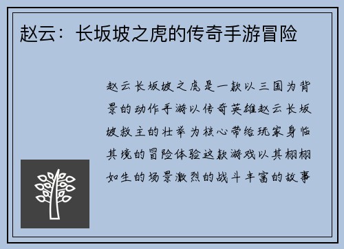 赵云：长坂坡之虎的传奇手游冒险