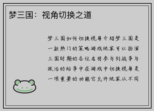 梦三国：视角切换之道