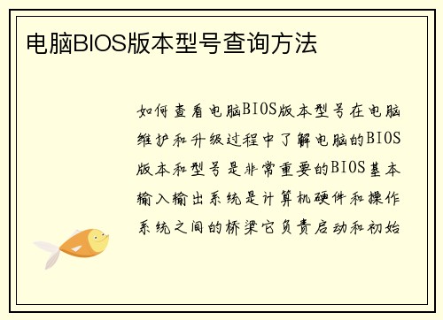 电脑BIOS版本型号查询方法